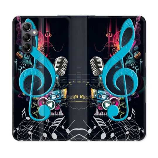 Housse cuir portefeuille pour Samsung Galaxy A54 5g Musique Cle Sol Bleu