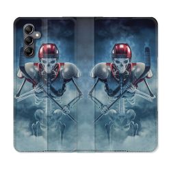 Housse cuir portefeuille pour Samsung Galaxy A54 5g Sport Hockey Squelette