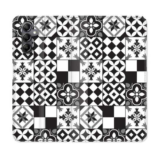 Housse cuir portefeuille pour Samsung Galaxy A54 5g Texture Carreau Ciment Noir