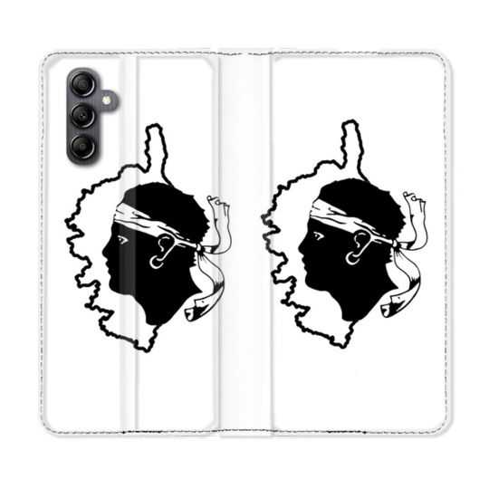 Housse cuir portefeuille pour Samsung Galaxy A54 5g Voyage Corse Blanc