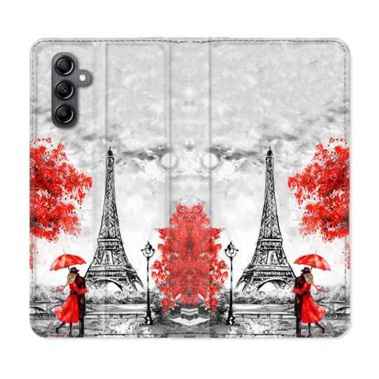 Housse cuir portefeuille pour Samsung Galaxy A54 5g Voyage France Paris Rouge