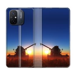Housse cuir portefeuille pour Xiaomi 12C Agriculture Moissonneuse Soleil