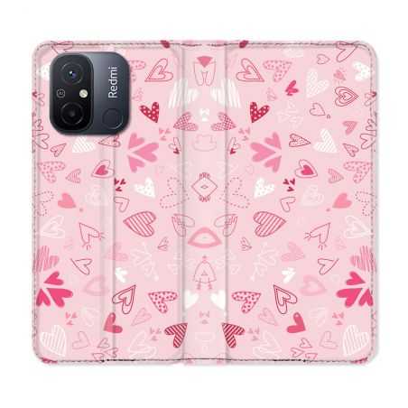 Housse cuir portefeuille pour Xiaomi 12C Amour Ptis Coeurs
