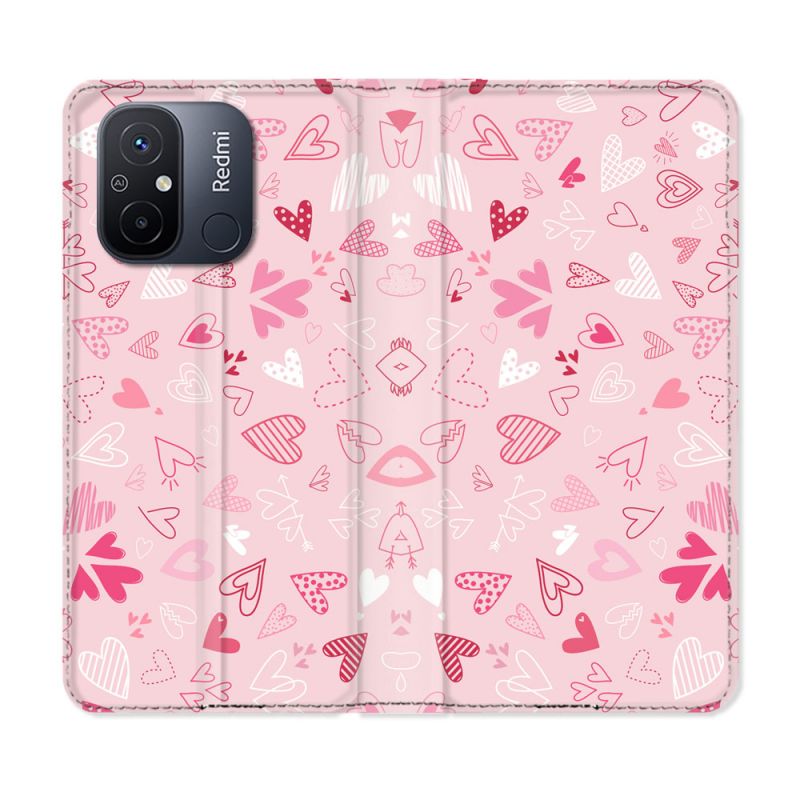 Housse cuir portefeuille pour Xiaomi 12C Amour Ptis Coeurs