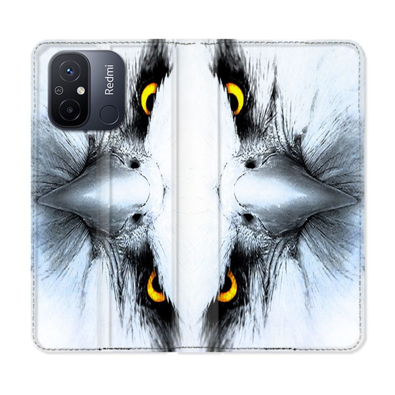 Housse cuir portefeuille pour Xiaomi 12C Animal Aigle Royal Blanc