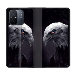 Housse cuir portefeuille pour Xiaomi 12C Animal Aigle Royal Noir