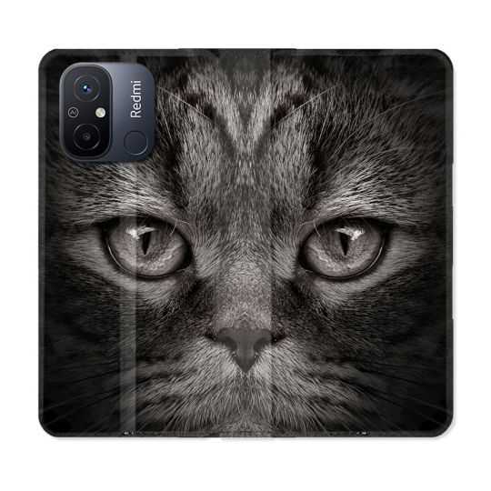 Housse cuir portefeuille pour Xiaomi 12C Animal Chat Gris