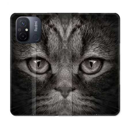 Housse cuir portefeuille pour Xiaomi 12C Animal Chat Gris