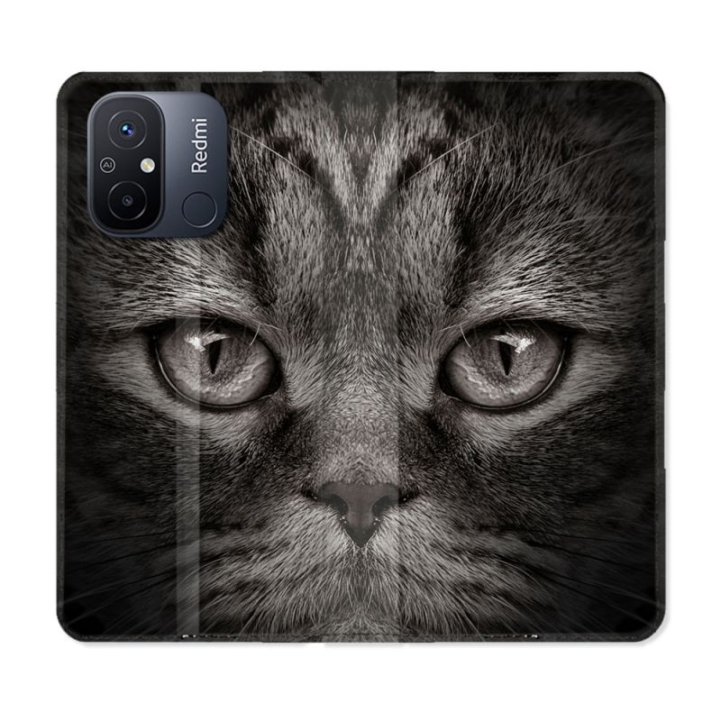 Housse cuir portefeuille pour Xiaomi 12C Animal Chat Gris