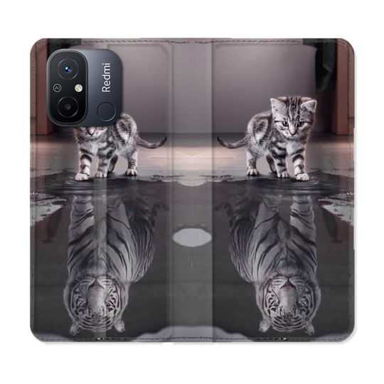 Housse cuir portefeuille pour Xiaomi 12C Animal Chat Reflet