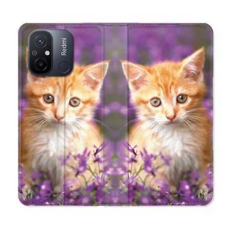 Housse cuir portefeuille pour Xiaomi 12C Animal Chat Violet