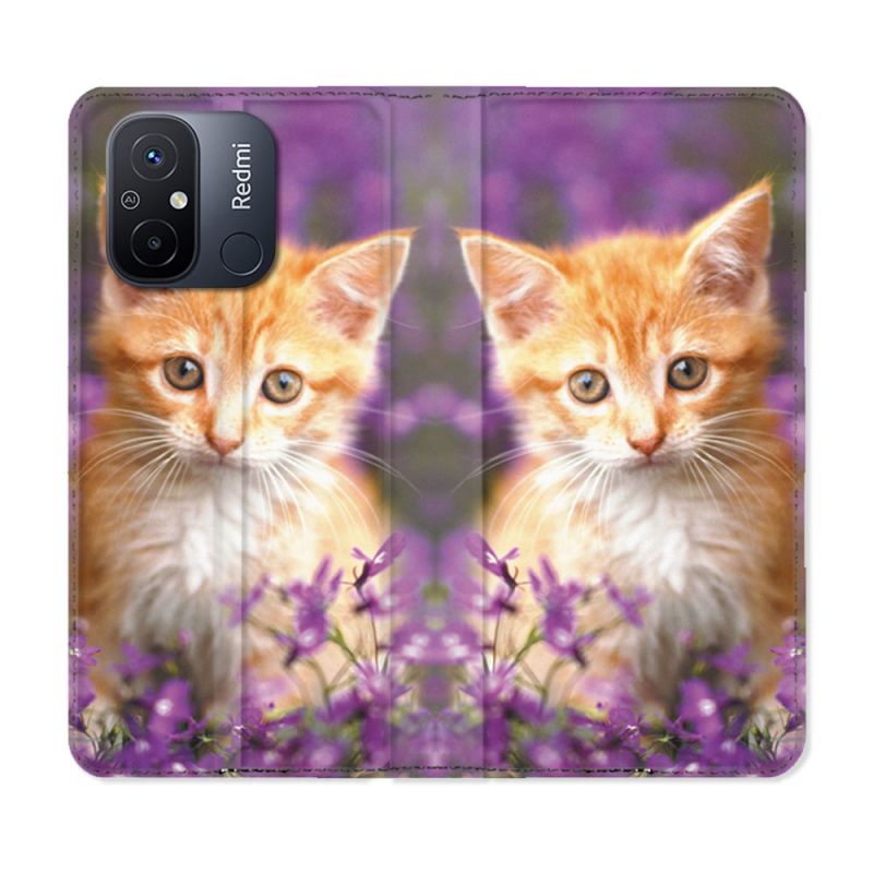 Housse cuir portefeuille pour Xiaomi 12C Animal Chat Violet