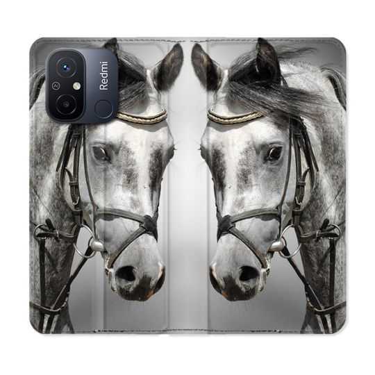 Housse cuir portefeuille pour Xiaomi 12C Animal Cheval Blanc