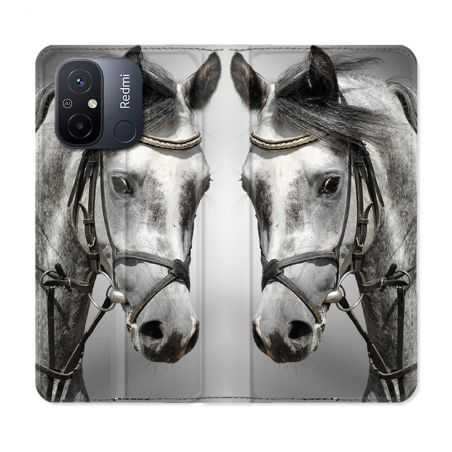 Housse cuir portefeuille pour Xiaomi 12C Animal Cheval Blanc