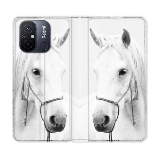 Housse cuir portefeuille pour Xiaomi 12C Animal Cheval Cristal