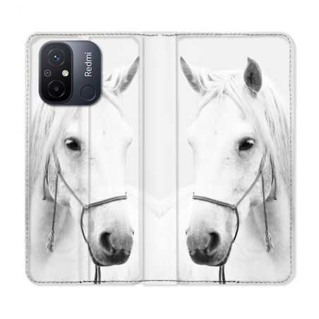Housse cuir portefeuille pour Xiaomi 12C Animal Cheval Cristal
