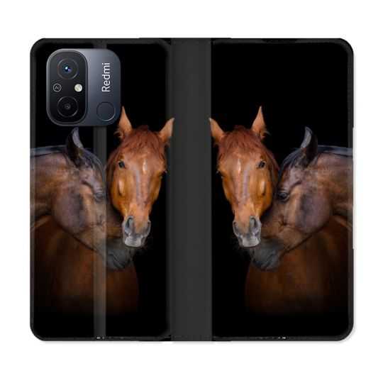 Housse cuir portefeuille pour Xiaomi 12C Animal Cheval Marron