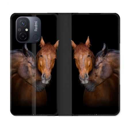 Housse cuir portefeuille pour Xiaomi 12C Animal Cheval Marron