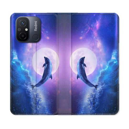 Housse cuir portefeuille pour Xiaomi 12C Animal Dauphin Vague