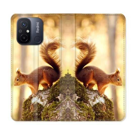 Housse cuir portefeuille pour Xiaomi 12C Animal Ecureuil Bois