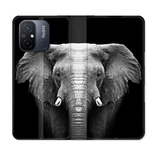 Housse cuir portefeuille pour Xiaomi 12C Animal Elephant Noir