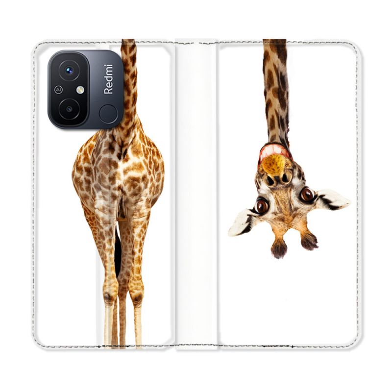 Housse cuir portefeuille pour Xiaomi 12C Animal Girafe Blanche