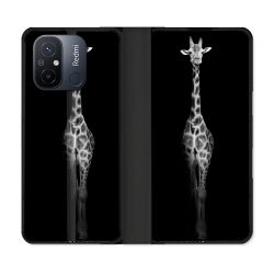 Housse cuir portefeuille pour Xiaomi 12C Animal Girafe Noire