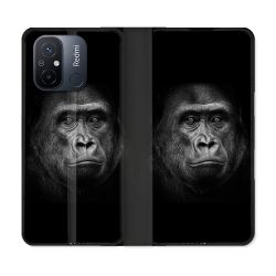 Housse cuir portefeuille pour Xiaomi 12C Animal Gorille Noir