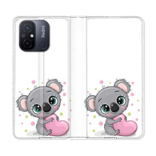 Housse cuir portefeuille pour Xiaomi 12C Animal Koala Cœur