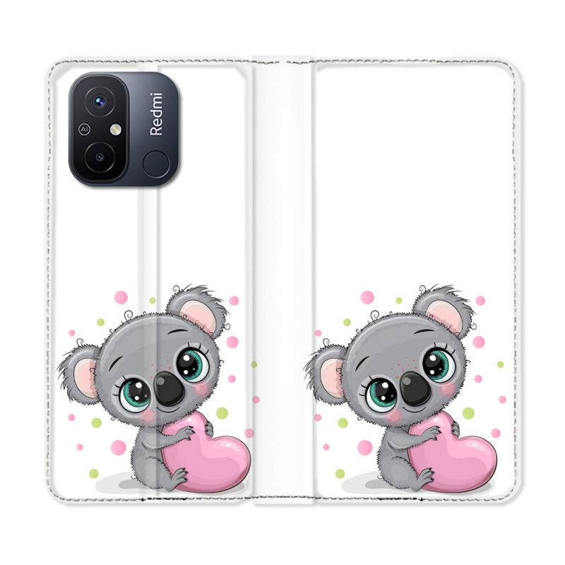 Housse cuir portefeuille pour Xiaomi 12C Animal Koala Cœur