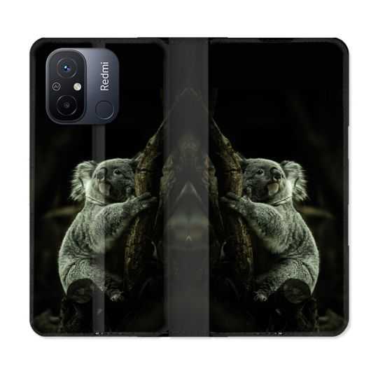 Housse cuir portefeuille pour Xiaomi 12C Animal Koala Noir
