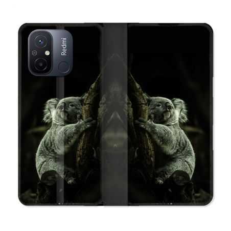 Housse cuir portefeuille pour Xiaomi 12C Animal Koala Noir
