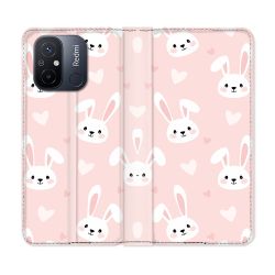 Housse cuir portefeuille pour Xiaomi 12C Animal Lapin Rose