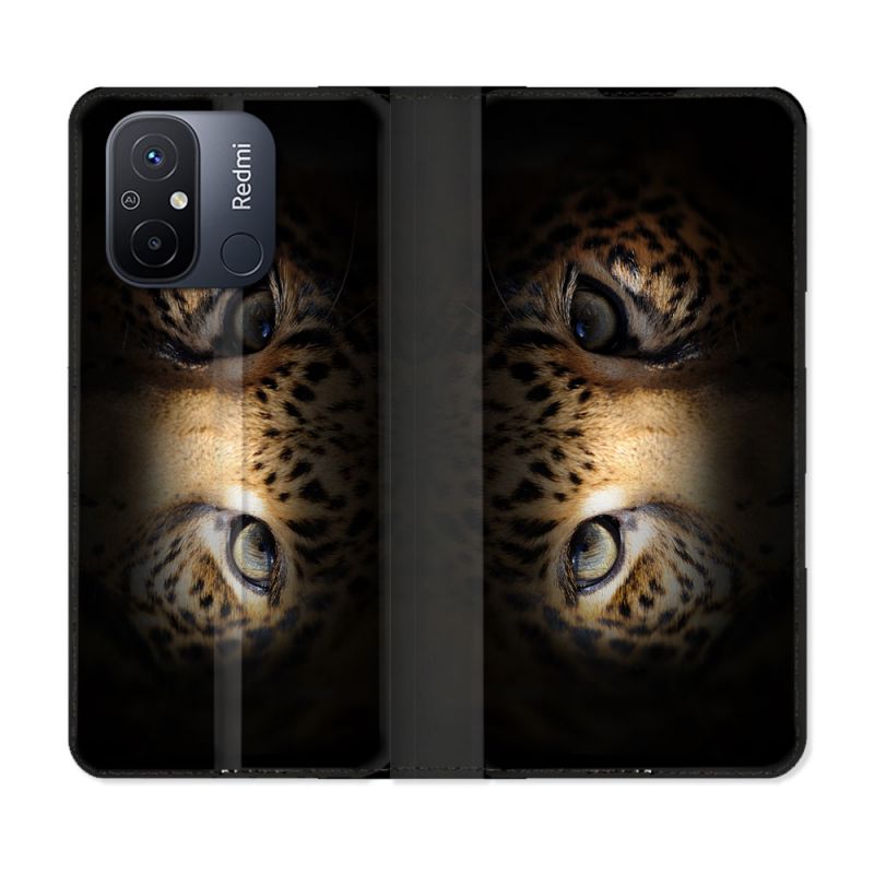 Housse cuir portefeuille pour Xiaomi 12C Animal Leopard Yeux