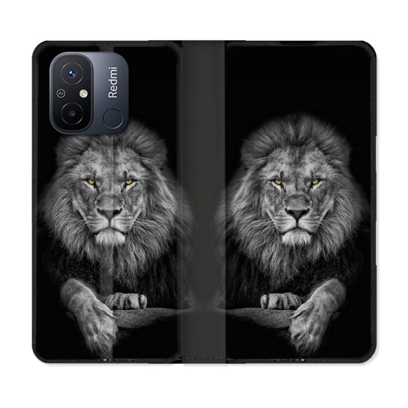 Housse cuir portefeuille pour Xiaomi 12C Animal Lion Majestueux