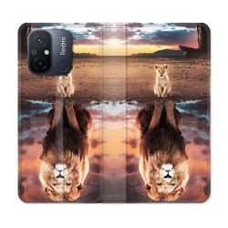 Housse cuir portefeuille pour Xiaomi 12C Animal Lion Reflet