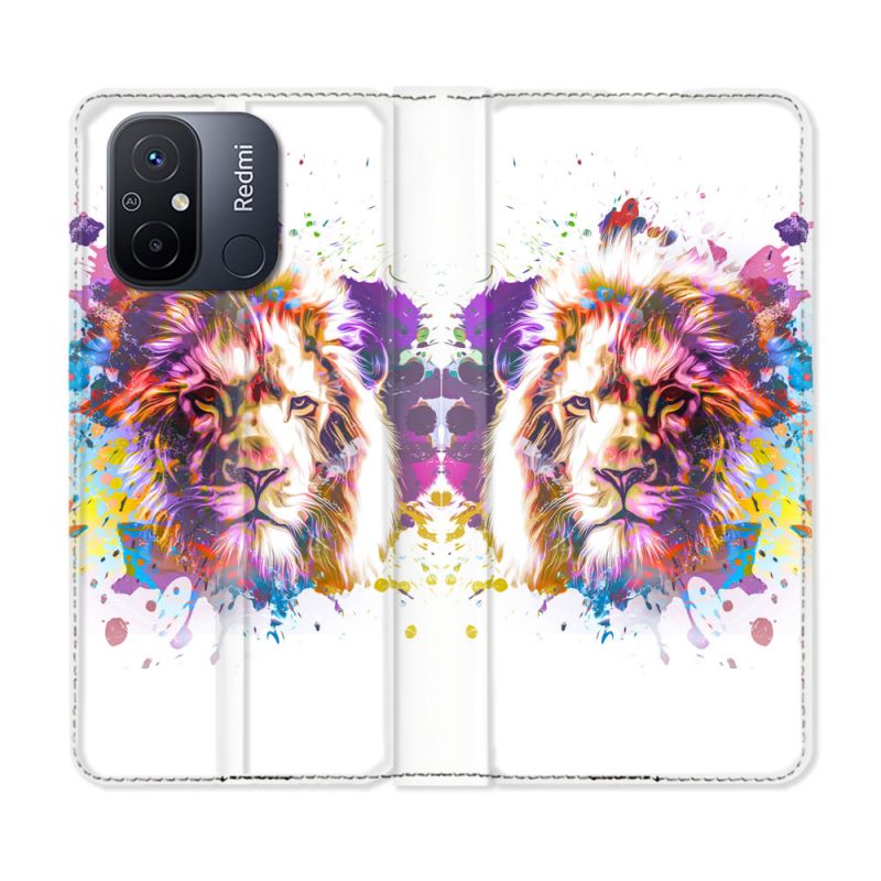 Housse cuir portefeuille pour Xiaomi 12C Animal Lion Tag