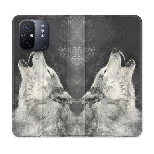Housse cuir portefeuille pour Xiaomi 12C Animal Loup Hurlement