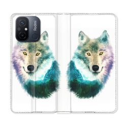 Housse cuir portefeuille pour Xiaomi 12C Animal Loup Montagne