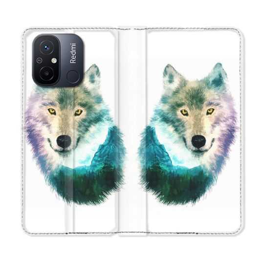 Housse cuir portefeuille pour Xiaomi 12C Animal Loup Montagne