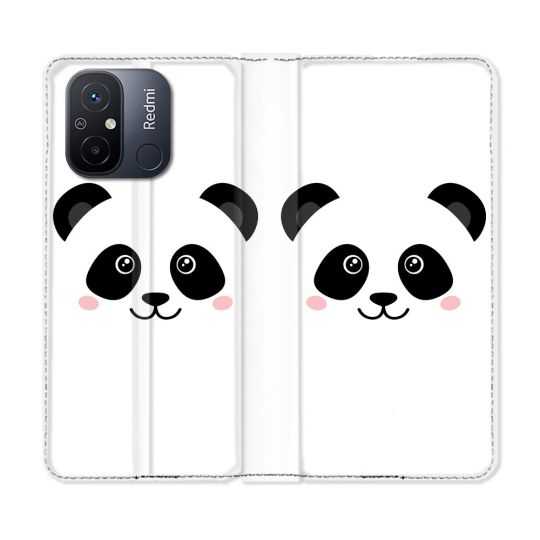 Housse cuir portefeuille pour Xiaomi 12C Animal Panda Blanc