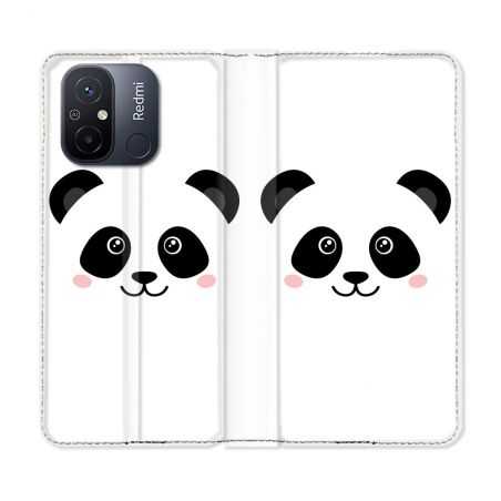Housse cuir portefeuille pour Xiaomi 12C Animal Panda Blanc