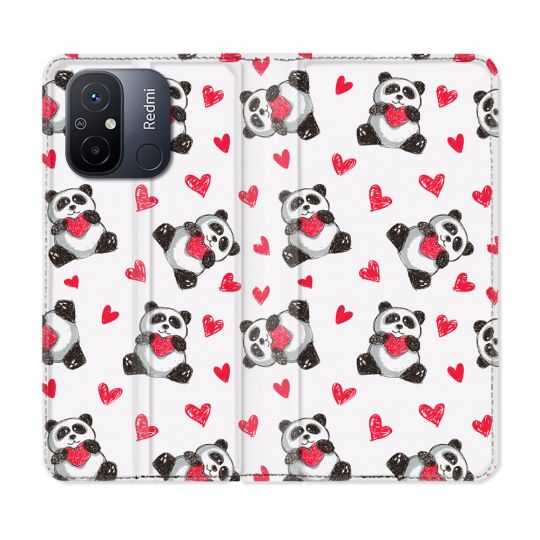 Housse cuir portefeuille pour Xiaomi 12C Animal Panda Cœur