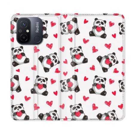 Housse cuir portefeuille pour Xiaomi 12C Animal Panda Cœur