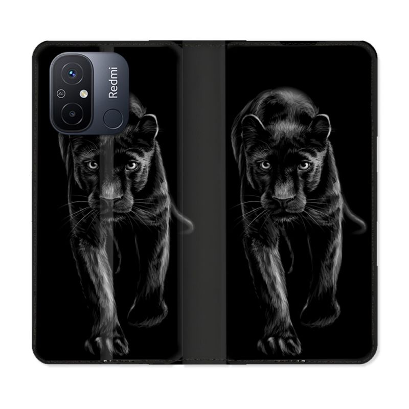 Housse cuir portefeuille pour Xiaomi 12C Animal Panthère Noire