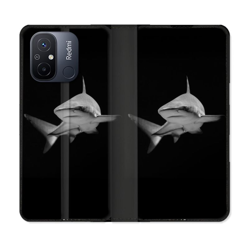 Housse cuir portefeuille pour Xiaomi 12C Animal Requin Sombre