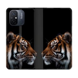 Housse cuir portefeuille pour Xiaomi 12C Animal Tigre Noir