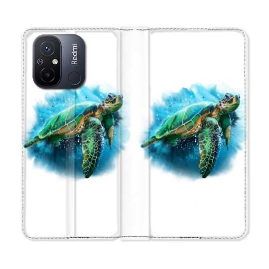 Housse cuir portefeuille pour Xiaomi 12C Animal Tortue Blanche multicolore