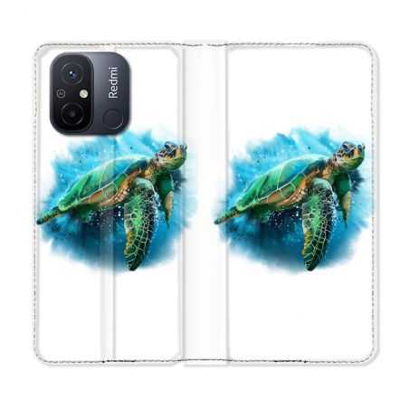 Housse cuir portefeuille pour Xiaomi 12C Animal Tortue Blanche multicolore