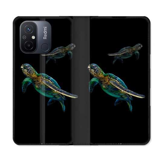 Housse cuir portefeuille pour Xiaomi 12C Animal Tortue Noire multicolore